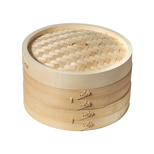 JapanBargain S-2222 Bamboo Steamer Two Tiers 8-Inch