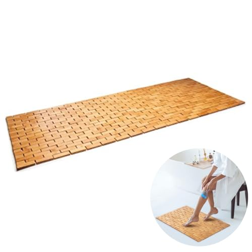 Domax Bamboo Bath Mat for Bathroom - Shower Mat Non Slip Waterproof Wooden Shower Floor Mat for Doorway Sauna Spa Yard Patio Pool Outdoor Use