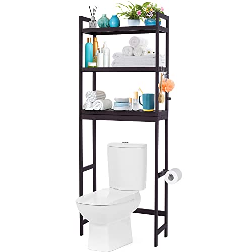  SMIBUY Bathroom Storage Shelf, Bamboo Over-The-Toilet Organizer  Rack, Freestanding Toilet Space Saver with 3-Tier Adjustable Shelves (Dark  Brown) : Home & Kitchen