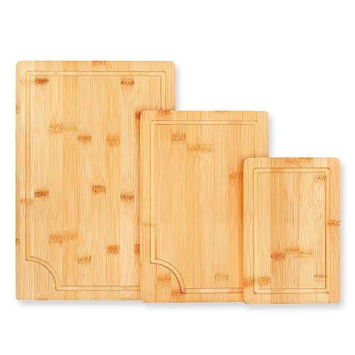 Bamboo Cutting Boards for Kitchen [Set of 3] Wood Cutting Board for  Chopping Meat, Vegetables, Fruits, Cheese, Knife Friendly Serving Tray with