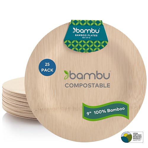 Bambusa Eco Party Box Set Paper Plates Heavy Duty,Paper Plates Set,Dinner Plates Set, Sugarcane/Bamboo Disposable Paper Plates Set Eco Plates,Forks