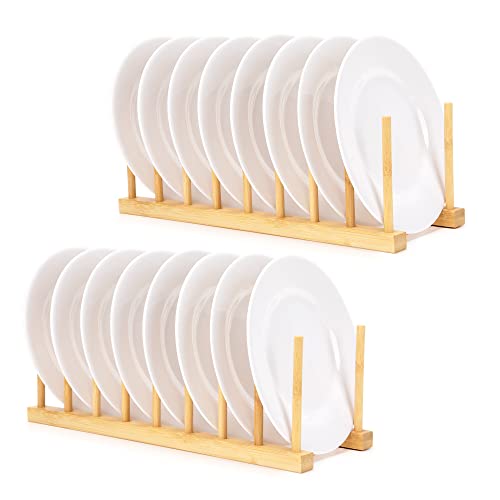 Plate Racks Stand Pot Lid Holder Bamboo Wooden Dish Racks Kitchen Cabinet  Organizer Dish Drying Rack for Bowl, Cup, Cutting Board Holder Dish Drainer  for Kitchen Counter Top 