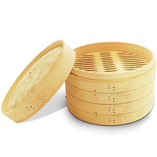 Prime Home Direct 10 inch Bamboo Steamer Basket, 2 Tier Food Steamer, Natural 2