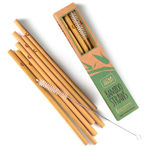Organic Bamboo Straws Reusable – Multiple Packs Eco Friendly Biodegradable  Non Plastic Wood Drinking Straw (12 PACK)