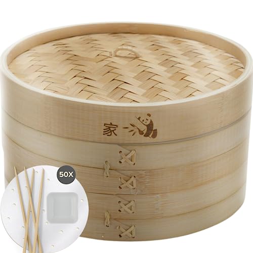 Hand-made Traditional Bamboo Steamer Basket 2 Tier with Lid Set Kitche –  mammafong