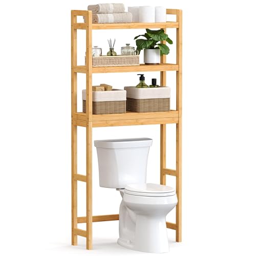 AmazerBath Bamboo Over The Toilet Storage Shelf, White