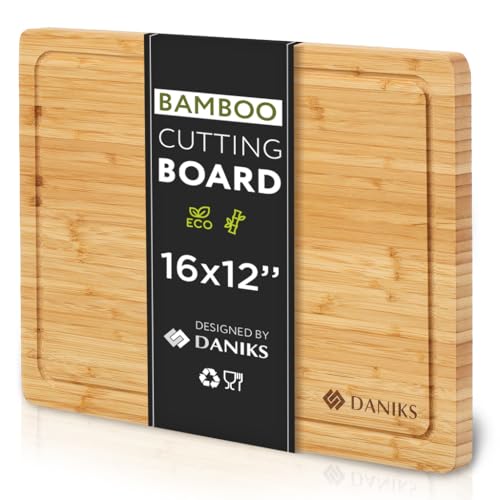 Bamboo Cutting Board for Kitchen, Wood Chopping Board, Easy Grip Handle,  BPA Free, 100% Natural