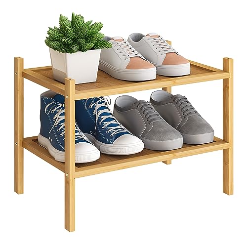 Bamboo Shoe Rack 17 Tier- Vertical Shoe Rack for Small Spaces, Tall Narrow  Shoe Rack Organizer for Closet Entryway Corner Garage and Bedroom,Skinny