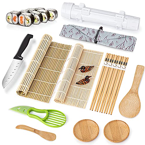 Sushi Roller, Delamu Professional 20 in 1 Bamboo Rolling Mat Sushi Making  Kit