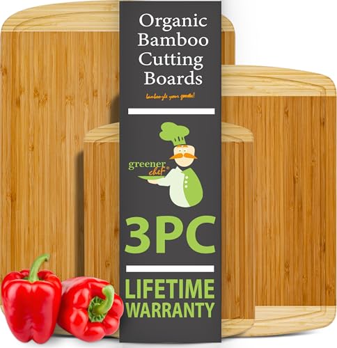 Luxury Wood Cutting Board for Kitchen - Chopping Board w/Juice Groove & Easy Grip Handle - Organic Wooden Cutting Boards for Meat, Cheese, Fruits & Ve