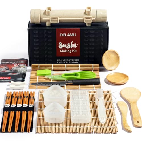 Sushi Roller, Delamu Professional 20 in 1 Bamboo Rolling Mat Sushi Making  Kit 