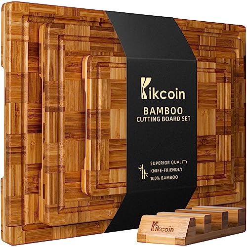 SMIRLY Large bamboo Cutting Board for Kitchen: Large Bamboo Cutting Board  with Juice Groove, Wooden Cutting Boards for Kitchen, Butcher Block Cutting