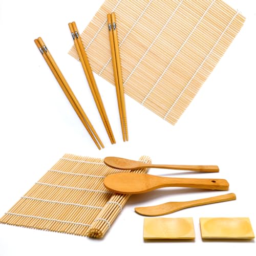 Soeos Beginner Sushi Making Kit, Sushi Making Kit for Beginners with 2  Sushi Rolling Mats, 5 Pairs Chopsticks, 1 Paddle, 1 Spreader, 1 Cotton Bag