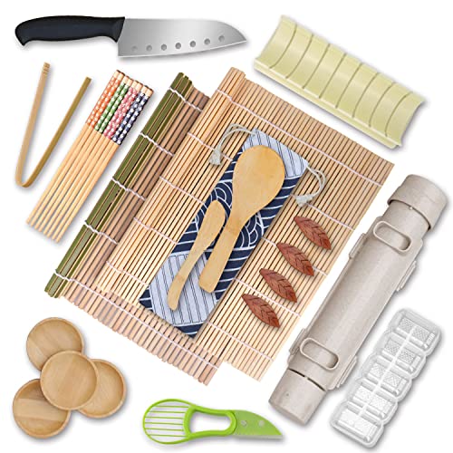 Fungyand Sushi Making Kit - 27 Piece Professional Sushi Set  with Bazooka Roller, Bamboo Mats, Sushi Knife, Chopsticks, and More -  Perfect DIY Sushi Gift: Sushi Plates